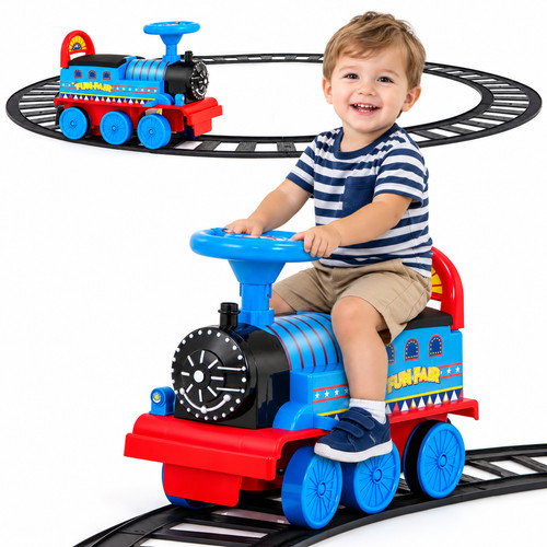 Kids ride train fun fair - on,